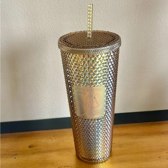 NEW STARBUCKS EXCLUSIVE DISNEY PARKS 50th ANNIVERSARY GEOMETRIC GOLD TUMBLER. - Picture 2 of 5